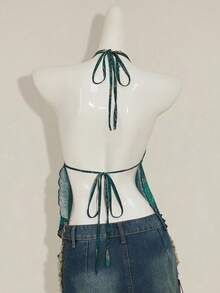 SHEIN ICON Allover Print Halter Neck Backless Asymmetric Hem Sexy Camisole