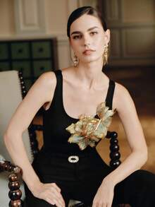 Anewsta 女式新款刺绣亮片串珠吊带背心，性感优雅别致黑色街头风格 - 黑色 - 查看 6