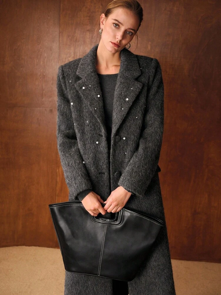 FAUX PEARL DETAIL BUTTON UP OVERCOAT