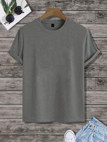 Manfinity Homme Herren einfarbiges minimalistisches lässiges Rundhals Kurzarm T-Shirt, einfarbiges T-Shirt, Slim Fit T-Shirt, graues T-Shirt, Herren Sommer T-Shirts - Grau - Übersicht 3