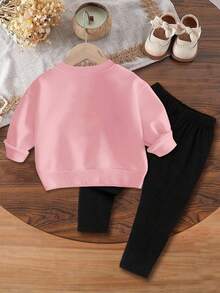 SHEIN Happikins 2pcs/Set Baby Girl Casual Cute Leopard Print Heart & Letter "GIRL" Pattern White Knit Soft Round Neck Long Sleeve Sweatshirt And Black Leggings Outfit, Suitable For Autumn/Winter Fall Baby Girl Sweat Set Nanas Girl Baby Outfit Baby Girl Outfit Baby Girl Full Sleeve With Pant Nanas Girl Outfit - Multicolor - View 2