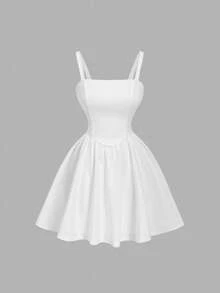 SHEIN MOD 腰部收紧吊带背心连衣裙搭配撞色饰边短夹克 - 黑與白 - 查看 6