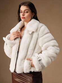 Anewsta KF15008-DM 秋冬新年优雅时尚圣诞外出女装 - 米色 - 查看 6