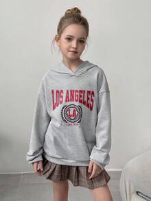Lässiger, weiter Sweatshirt für Tween Mädchen, Langarm Sweatshirt mit Buchstaben-Grafik, vielseitiger melierter Grau, passend zu Jogginghosen, Jeans, Latzhosen, Jacken - Hellgrau - Übersicht 4