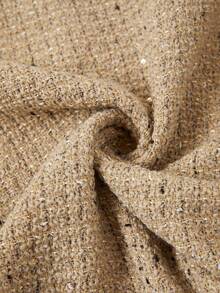 Ellevyn Plus Size Women's Jacket, Elegant Patchwork Tape Design, Metal Button Decor, Suitable For Autumn & Winter Fall - Khaki - View 8