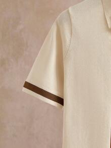 EASEVO Plus Size Men's Contrast Color Short Sleeve Front Button Casual Cardigan, For Fall, Winter