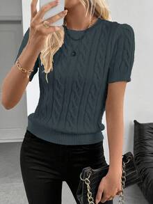 EMERY ROSE Blogger-Inspired Twist Rope Decor Round Neck Knit Sweater, Versatile, Autumn/Winter