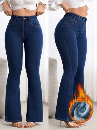 Flexra Damjeans med sneda fickor och smala utsvängda jeans för vardagsbruk