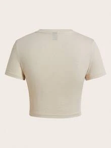 SHEIN EZwear 3 件套女式圆领短袖修身 T 恤，适合夏季外出，黑色、粉色和奶油黄色，95% 纯棉，复古，可爱的夏季上衣，柔软女孩，夏季外出单品，居家，返校，秋季女装，百搭，俱乐部，派对 - 彩色 - 查看 5