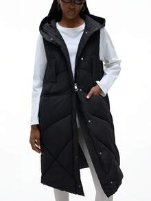 GENKIRA 休闲时尚新款连帽背心夹克女士厚棉外套秋冬 - 黑色 - 查看 1