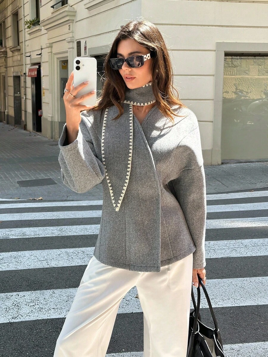 Siren Gaze 秋冬新款女士超大宽肩大衣 - 灰色 - 查看 1