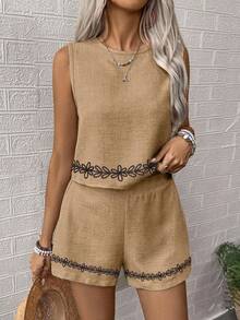 EMERY ROSE Conjunto de dos piezas de mujer tejido para tiempo libre y vacaciones de verano