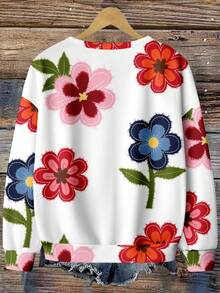SHEIN LUNE Áo nỉ dài tay cổ tròn in họa tiết hoa tối giản, rộng rãi, thoải mái dành cho nữ, phù hợp cho mùa thu/đông - Nhiều màu - Xem 2