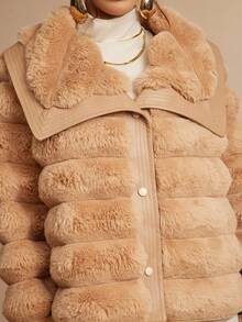Silquee Abrigo de mujer casual con cuello de solapa y botones, de piel sintética, para otoño/invierno - Camel - Ver 1