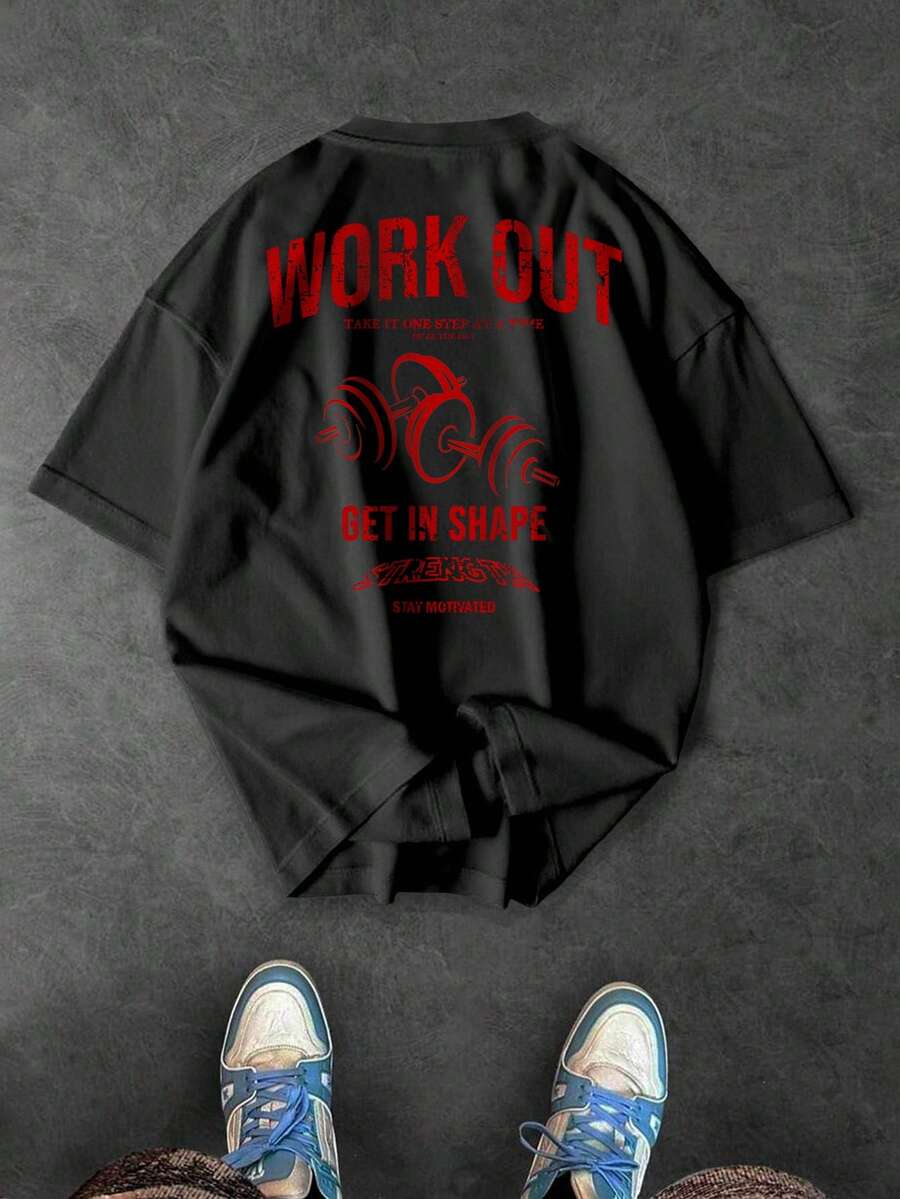 Manfinity Sport Corelite Áo thun thể thao tay ngắn in chữ và tạ thường ngày cho nam, mùa hè - màu đen - Xem 1