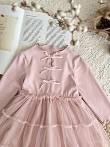 SHEIN Korean Style 2 In 1 Plaid Dress, Sweet Princess Baby Girl Outfit, Spring/Autumn Fall Winter - Dusty Pink - View 5