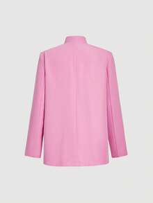 SHEIN MOD 女士梦幻浪漫粉色优雅蝴蝶结西装外套，适合秋冬季约会、派对、生日、庆典 - 粉色 - 查看 2