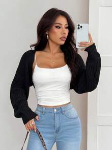 SHEIN PETITE 短款宽松针织开衫 - 彩色 - 查看 12