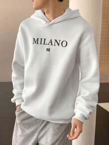 Mirajuku 青少年男童简约字母印花连帽卫衣，时尚百搭，适合秋冬季节。 - 白色 - 查看 6