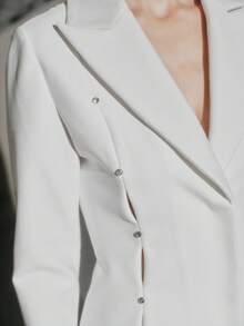 Anewsta 女士白色优雅套装，绷带设计修身剪裁，开衩长裤，高端定制风格 - 白色 - 查看 3