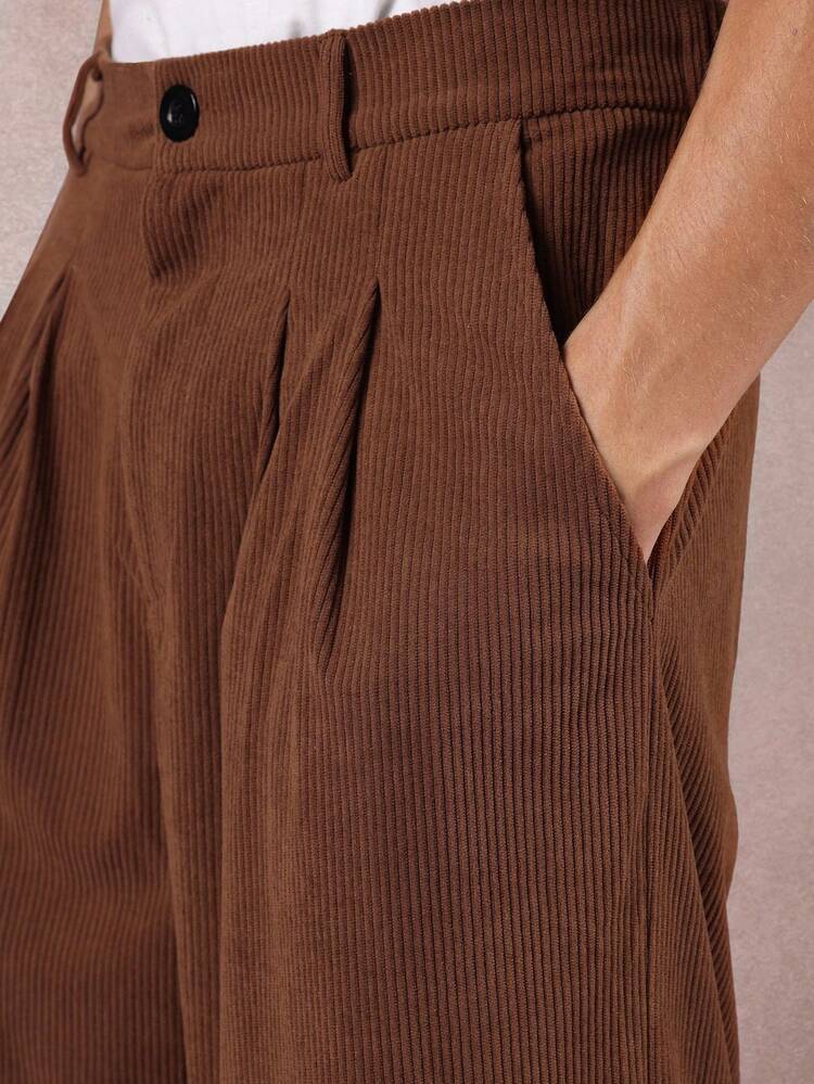 Wide Leg Corduroy Pants With Pleated Front
