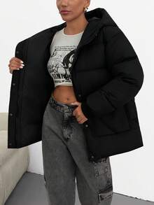 EURMUSE Casual Solid Color Hooded Jacket, Winter - Black - View 6