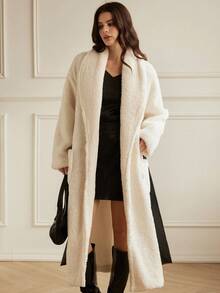 GENKIRA Women's Oversized Extra Long Solid Color Warm Faux Fur Coat - White - View 2