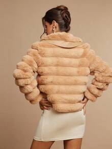 Silquee Abrigo de mujer casual con cuello de solapa y botones, de piel sintética, para otoño/invierno - Camel - Ver 3