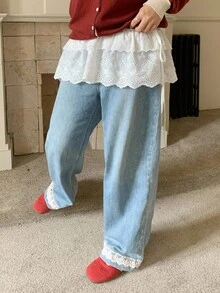 Dazy Plus 双层系带多层休闲白色百褶迷你裙秋季半身裙