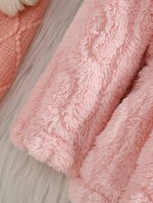 SHEIN Baby Girls' Bear Embroidery Hooded Fluffy Zip-Up Jacket And Fluffy Pants Suit, Adorable For Autumn/Winter Fall - Pink - View 8