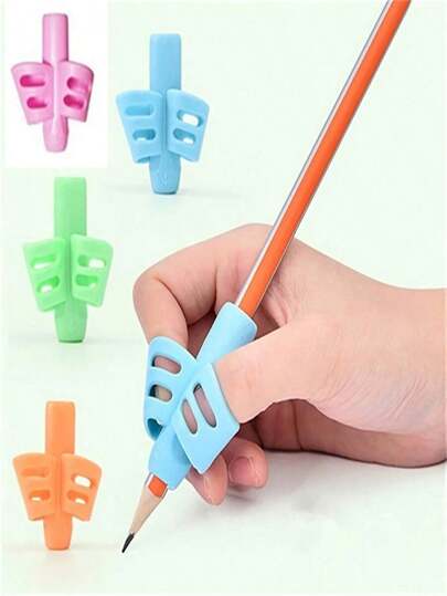 Corrector de postura para escribir con 2 ranuras para los dedos, material de goma suave, corrector de agarre del bolígrafo, artículos de papelería para estudiantes, ayuda para escribir, de vuelta a la escuela