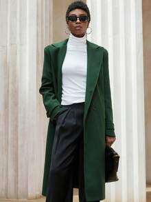 Aveloria Modichic 女士翻领双排扣羊毛大衣 - 墨綠色 - 查看 4