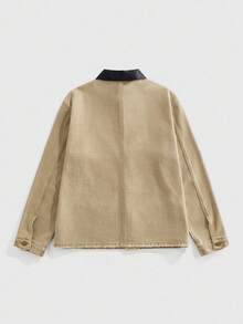 ROMWE MEN Street Life Giacca di jeans da uomo con colletto a contrasto e tasche multiple con bottoni