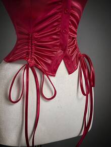 SHEIN ICON Áo ba lỗ cổ polo bó sát eo cho nữ - Đỏ - Xem 6