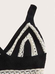 SHEIN PETITE Large Size Spring And Autumn Holiday Crochet Long Sweater Dress - Multicolor - View 3