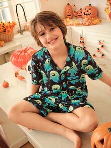 Tween Boy Halloween Ghost Print Pajama Set Kids Pajama Set Boys Halloween Pajamas Kids Halloween Pajamas Halloween Pajamas Ghost Pajamas - Multicolor - View 1