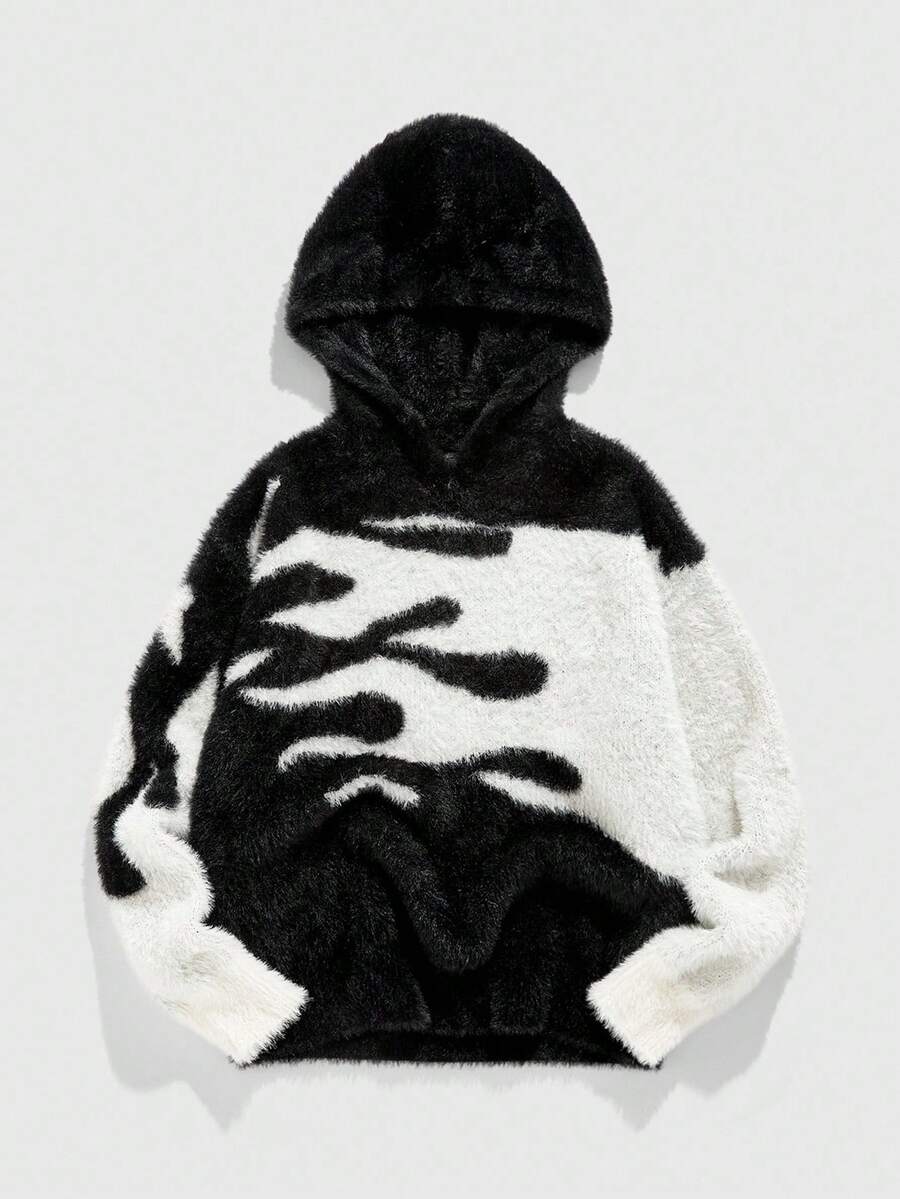 ROMWE MEN Street Life Felpa con cappuccio da uomo in stile colorblock e patchwork, adatta per l'autunno/inverno