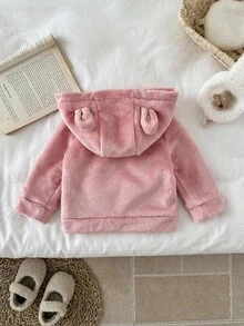 SHEIN Baby Girl Coat Casual Style Long Sleeve Fall Outfits For Girl Rabbit-Embroidery Warmer Jacket Winter - Pink - View 2