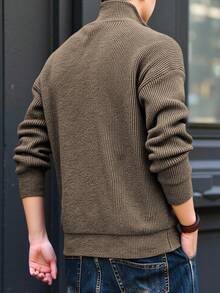 Manfinity Dauomo 男士休闲商务纽扣宽松开衫，马匹图案，落肩，秋冬 - 咖啡棕 - 查看 2