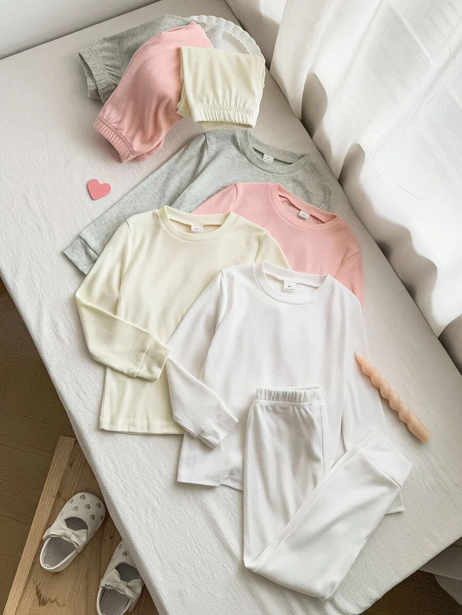8件套女童针织圆领长袖休闲百搭叠穿上衣,多种颜色可选(灰色、粉色、白色、黄色) - 彩色 - 查看 1