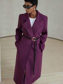 Aveloria Modichic Solid Color Woolen Lapel Commuter Elegant Belt Decor Long Women Casual Jacket