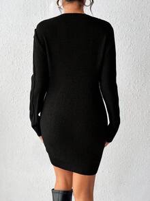 SHEIN Unity Women's Solid Cable Knit Sweater Dress New Year - Black - View 2
