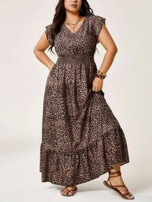 SHEIN LUNE Plus Size Beach Outfits For Woman Leopard Print Long Vacation Casual Fourth Of July Dress Boho Summer Boho Old Money Summer Outfits For Women Rainbow Spring Break Rave Outfits Festival Spring Break Outfits - Multicolor - View 4