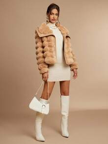 Silquee Abrigo de mujer casual con cuello de solapa y botones, de piel sintética, para otoño/invierno - Camel - Ver 7