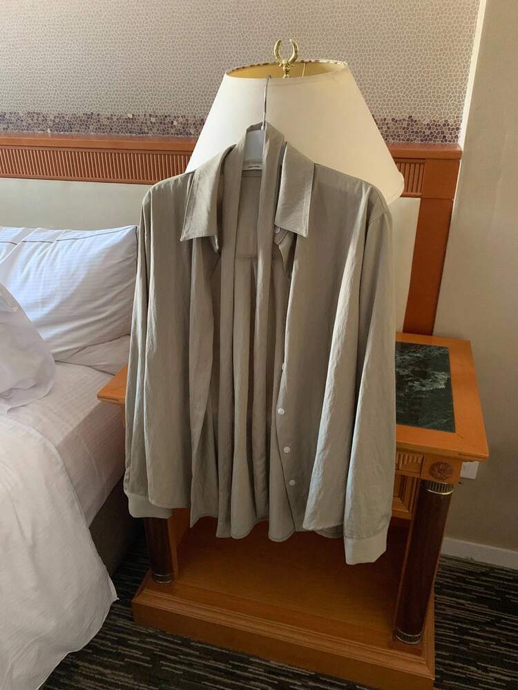 Stylish Collar Tie Shirt For Women, New Arrival, Thin Cardigan Shirt Long Sleeve Top