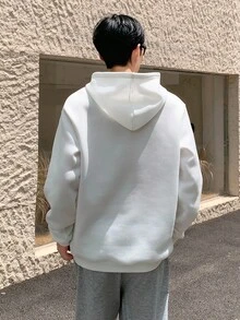Mirajuku 青少年男童简约字母印花连帽卫衣，时尚百搭，适合秋冬季节。 - 白色 - 查看 2