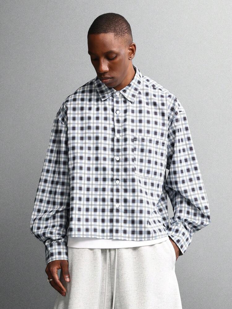 Oversized Checked Pattern Button Down Shirt
