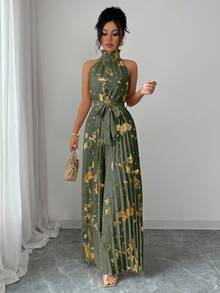 Elenzga Mono de pierna ancha elegante y romántico con cuello de volantes sin mangas para mujer, ideal para Halloween - Multicolor - Ver 6