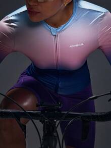 Powerista 女士渐变色字母印花拉链骑行服上衣