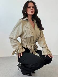 Firerie Abrigo corto de gabardina con cinturón de mujer, casual y elegante, adecuado para negociaciones de negocios, temporada de vuelta al colegio, ir y venir/ropa de maestra/ropa de oficina/ropa de ocio/ropa de mujer para otoño/ropa de invierno de mujer/ropa de mujer elegante de otoño